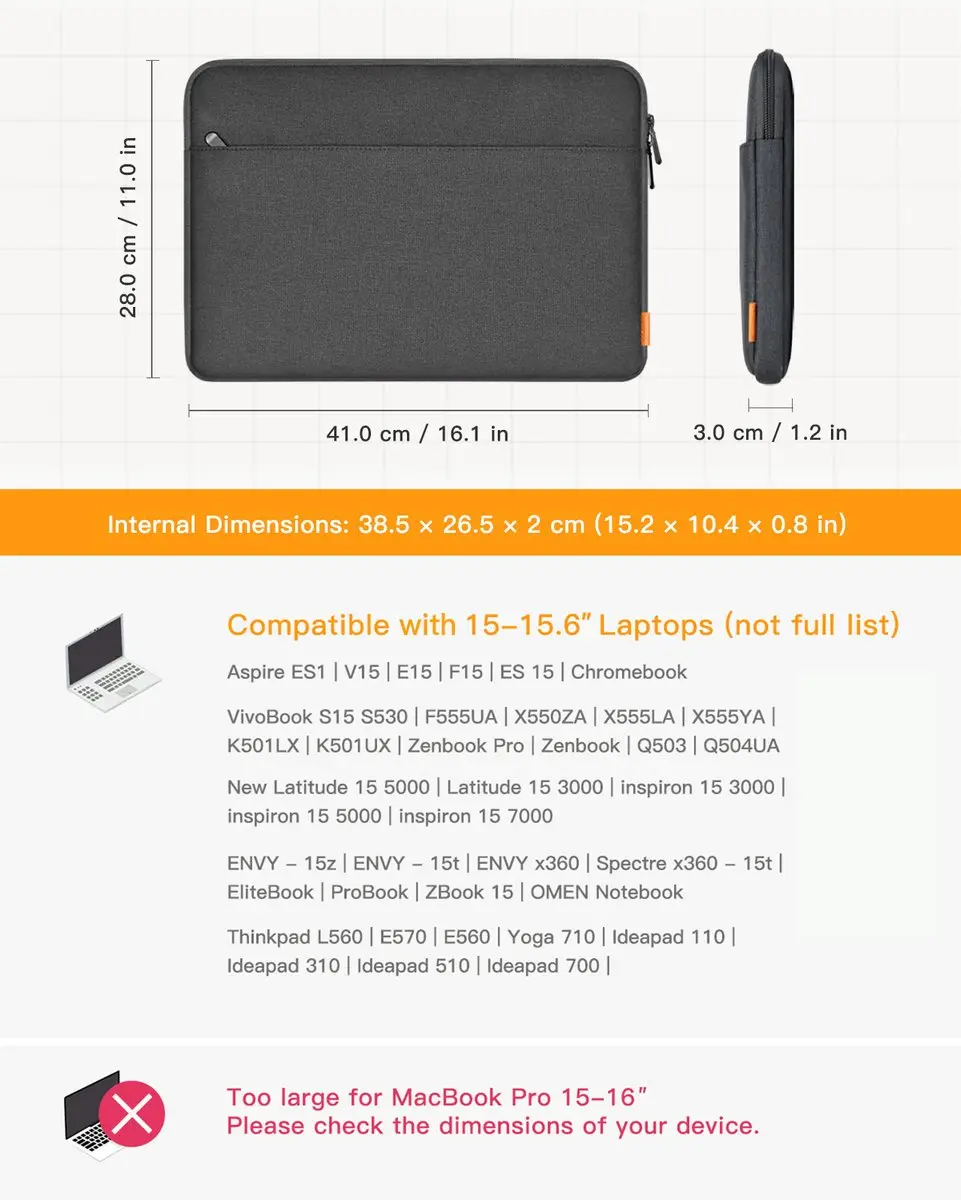 Inateck LB01005-15 Laptoptas 15,6 inch - Zwart - afbeelding 2 van 6