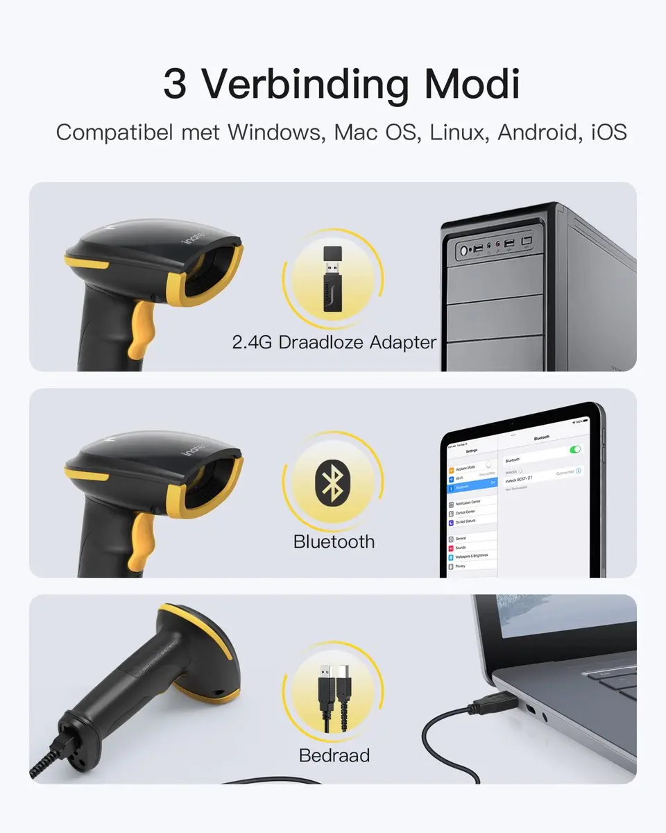 Inateck BCST-21 Barcodescanner - Draadloos - Zwart - afbeelding 5 van 6