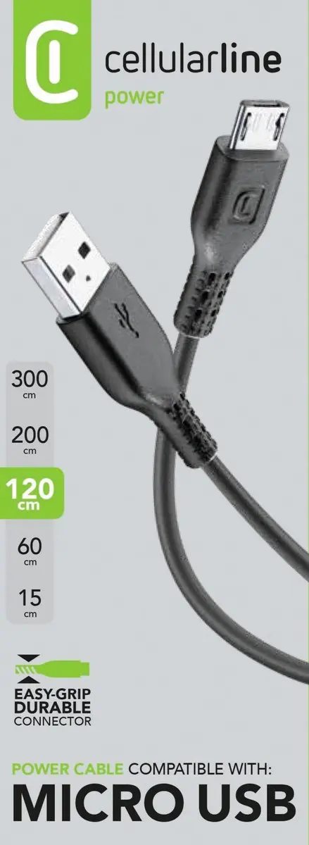 Cellularline USB-A naar Micro-USB kabel 1m - Zwart - afbeelding 6 van 6