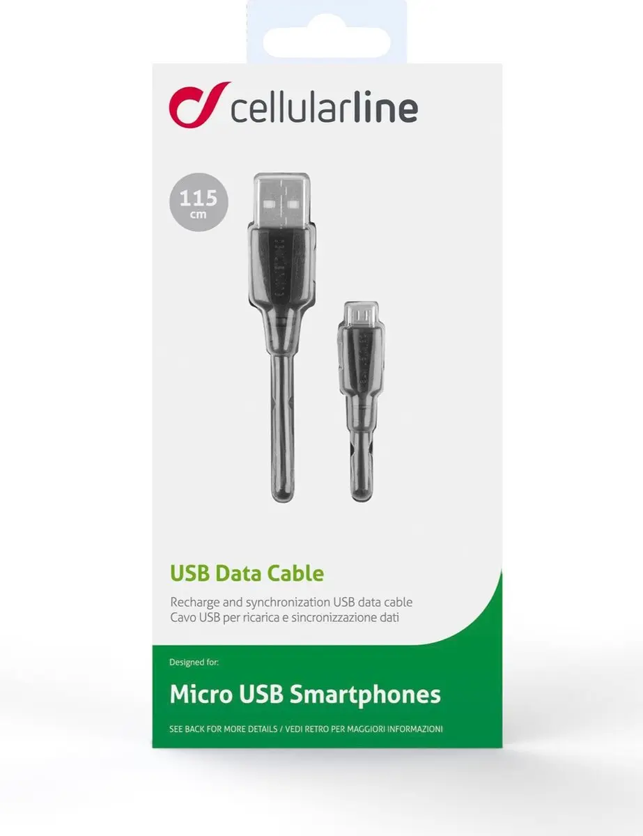 Cellularline USB-A naar Micro-USB kabel 1m - Zwart - afbeelding 5 van 6