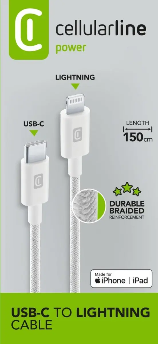 Cellularline USBDATABRCTOL15W Lightning-kabel - Wit - afbeelding 2 van 2