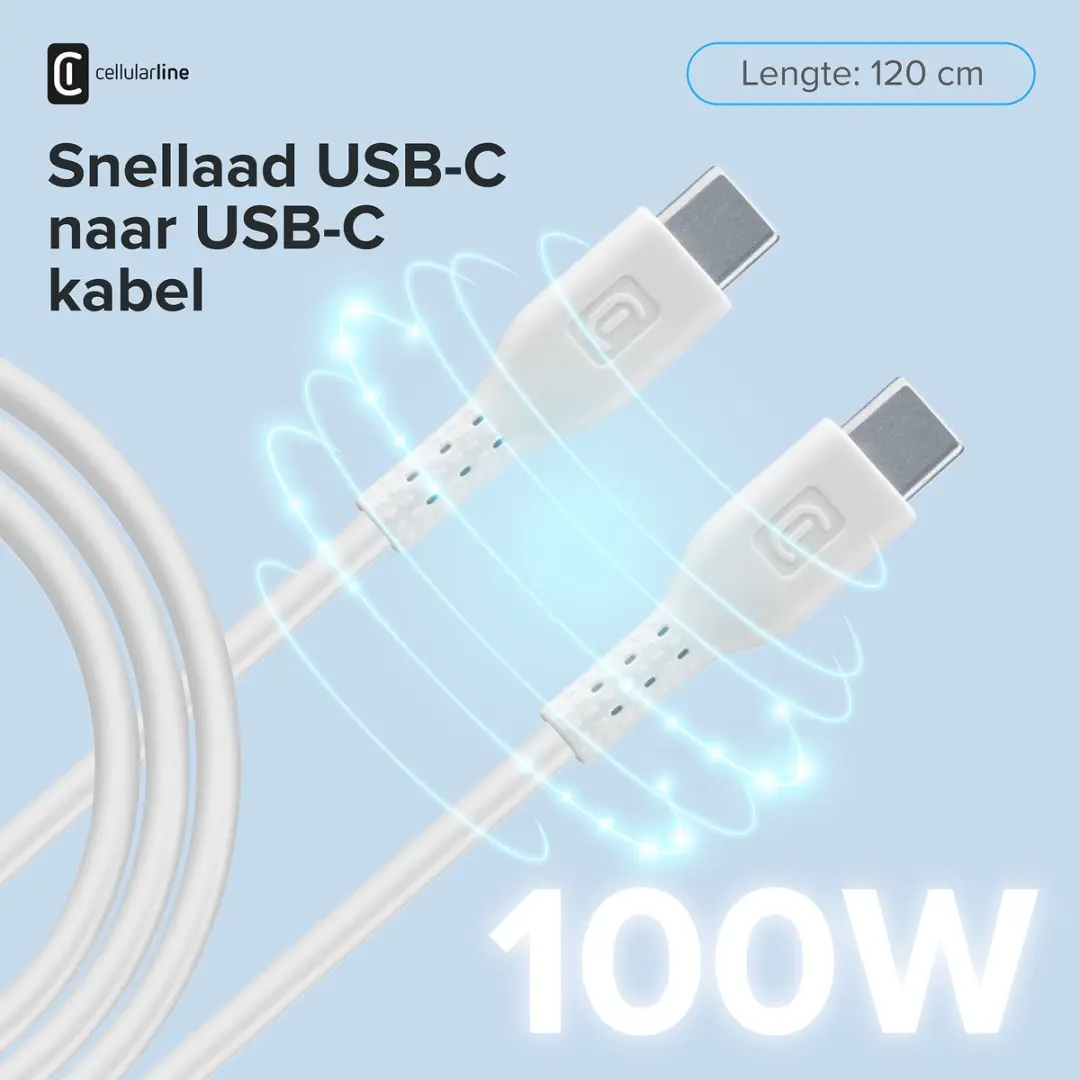 Cellularline USBDATA100C2C5A1MW USB-kabel - Wit - afbeelding 4 van 6
