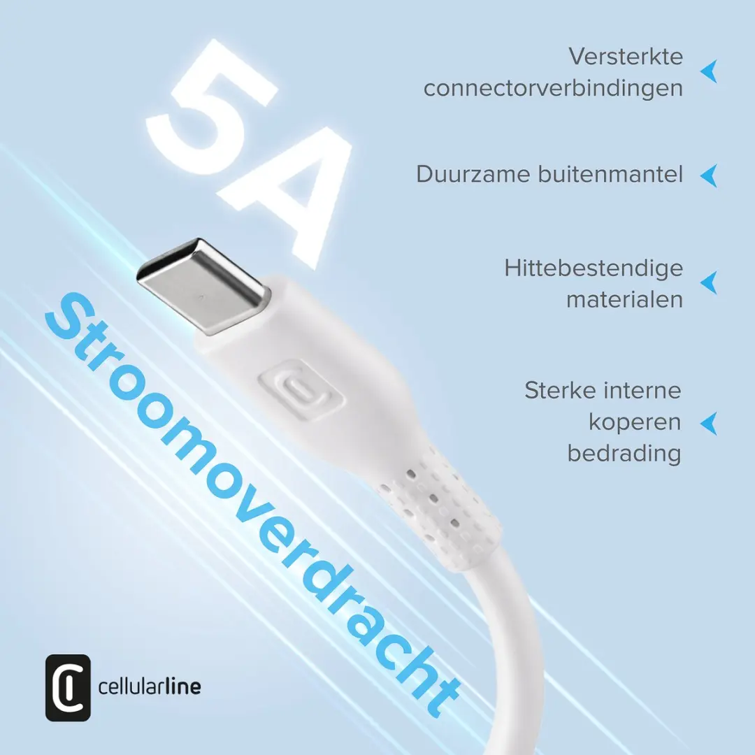 Cellularline USBDATA100C2C5A1MW USB-kabel - Wit - afbeelding 3 van 6