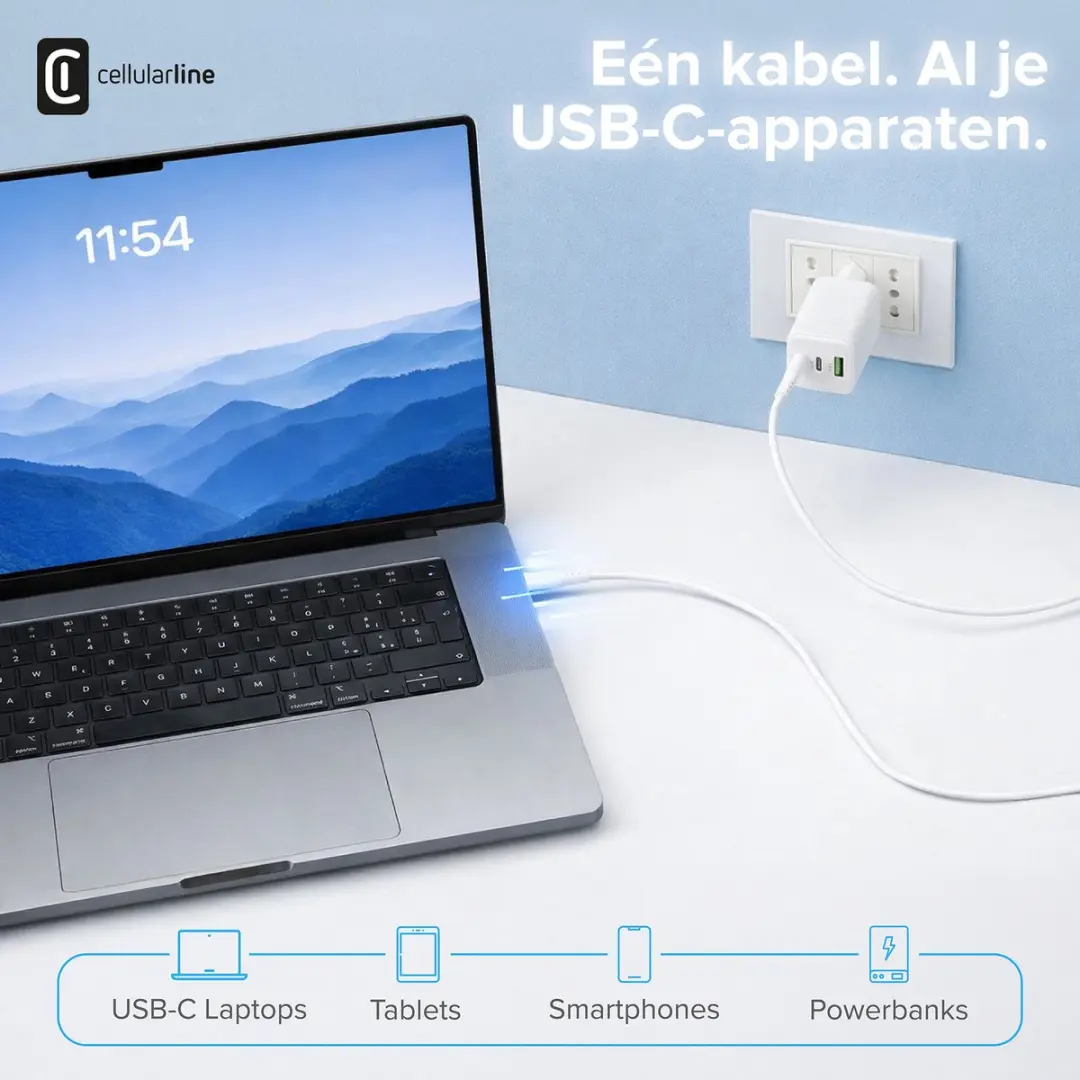 Cellularline USBDATA100C2C5A1MW USB-kabel - Wit - afbeelding 6 van 6