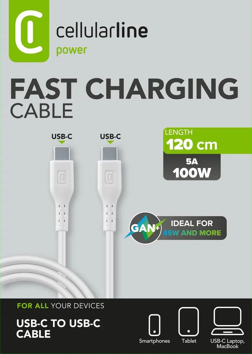 Cellularline USBDATA100C2C5A1MW USB-kabel - Wit - afbeelding 5 van 6