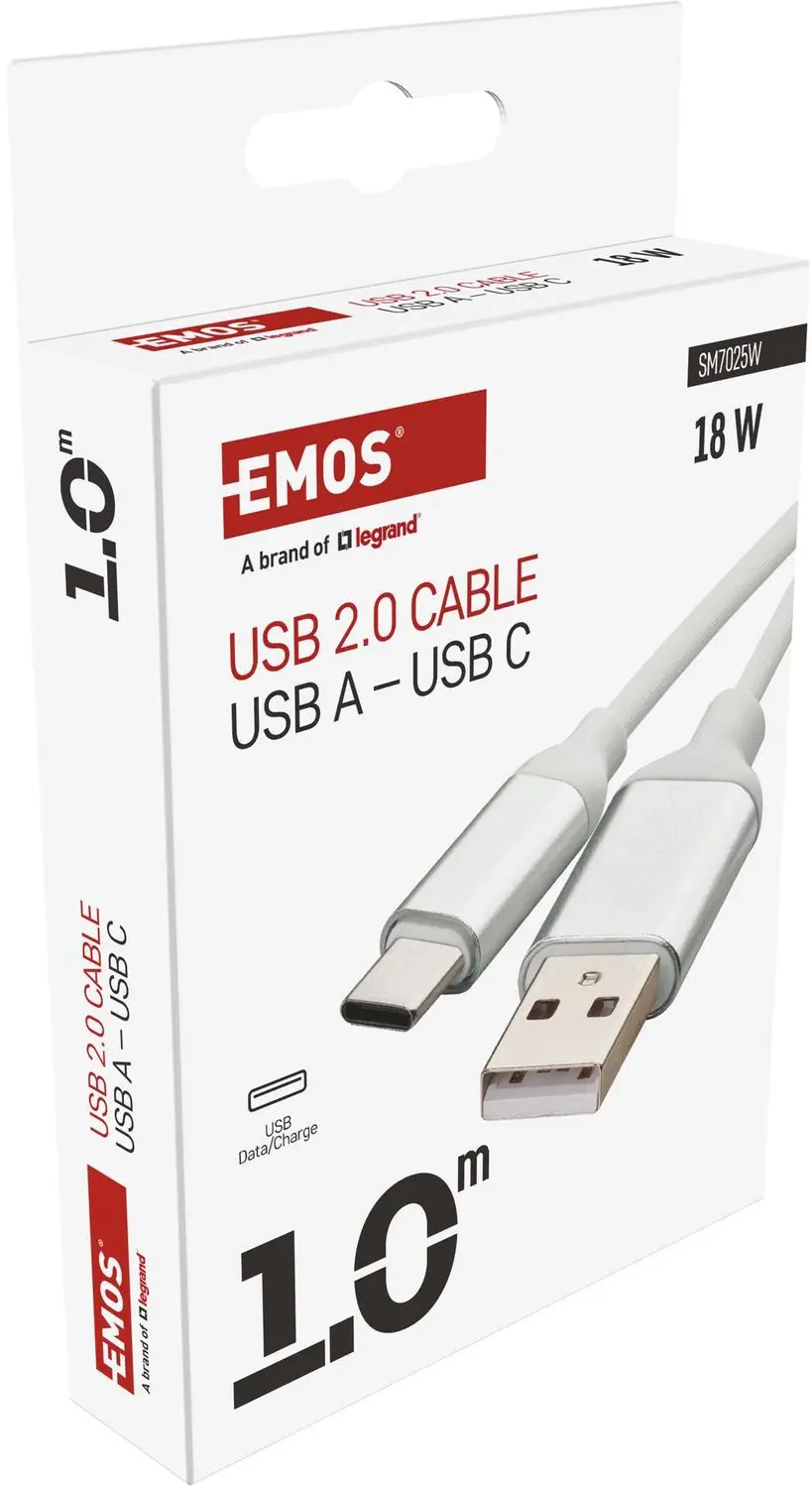 EMOS SM7025W USB-A naar USB-C kabel - 1m - Wit - afbeelding 6 van 6