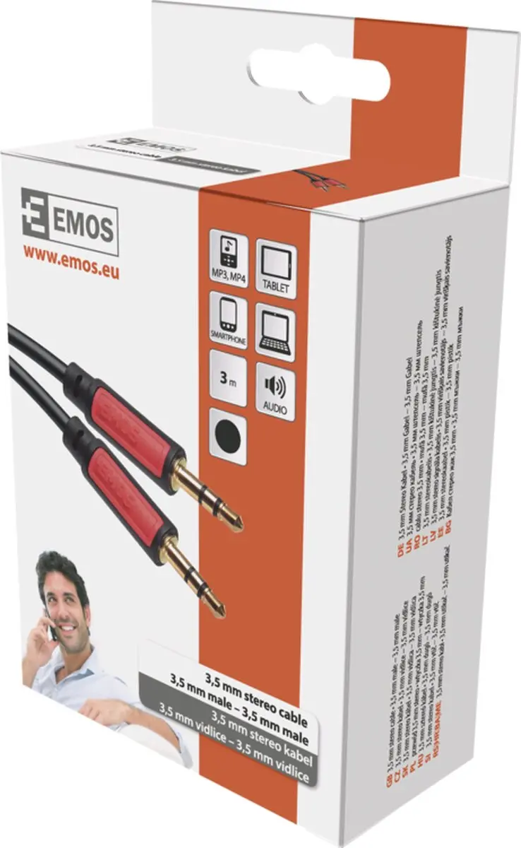 Emos SM5003 Audiokabel 3,5 mm Jack - 3 m - Zwart/Rood - afbeelding 5 van 6