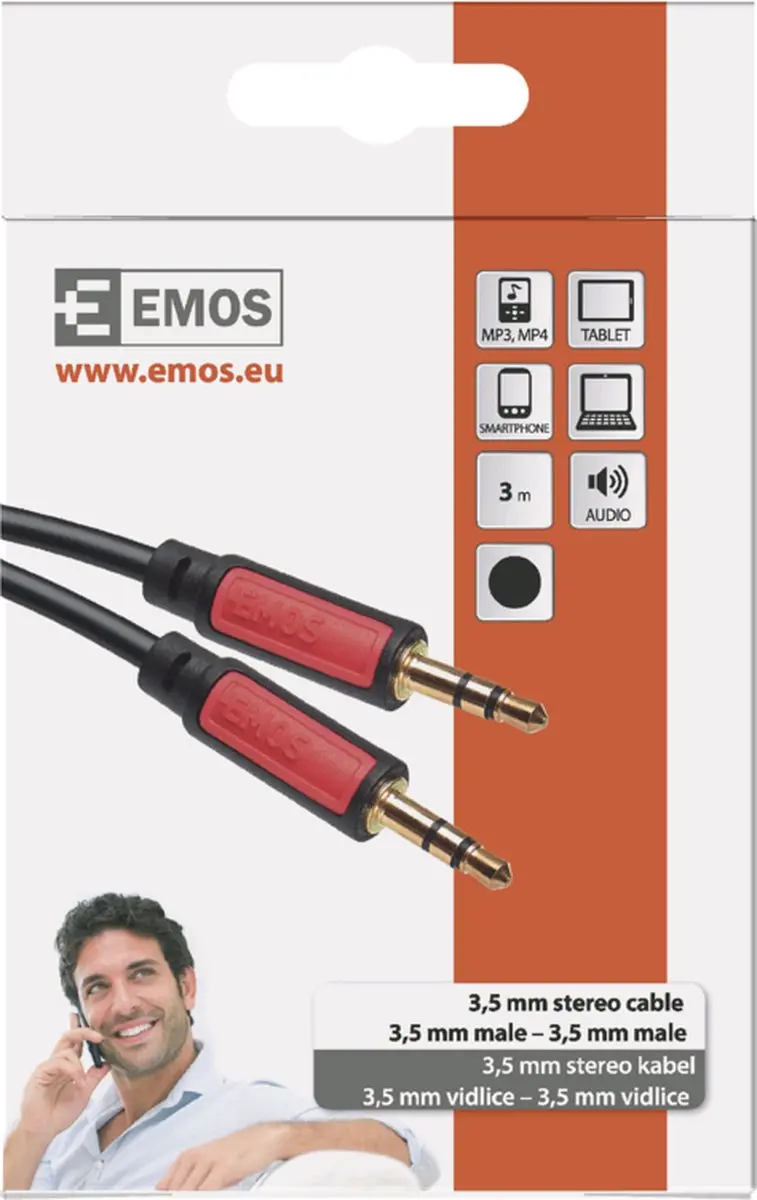 Emos SM5003 Audiokabel 3,5 mm Jack - 3 m - Zwart/Rood - afbeelding 2 van 6