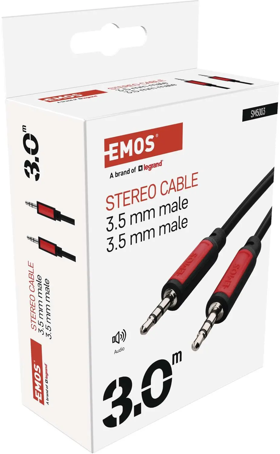 Emos SM5003 Audiokabel 3,5 mm Jack - 3 m - Zwart/Rood - afbeelding 3 van 6