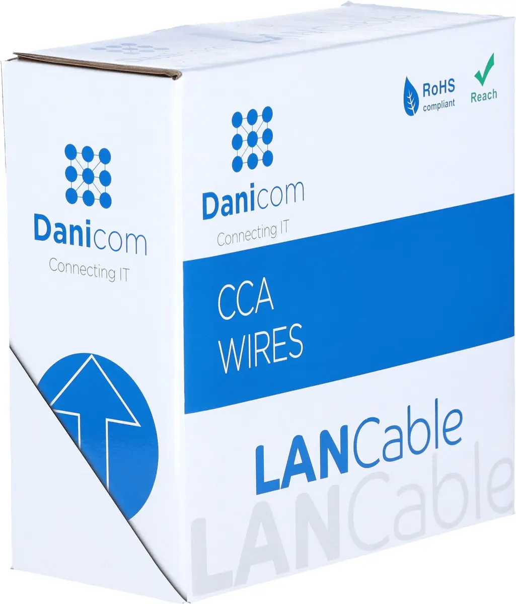 Danicom CAT5e U/UTP 100 meter kabel op rol soepel zwart CCA