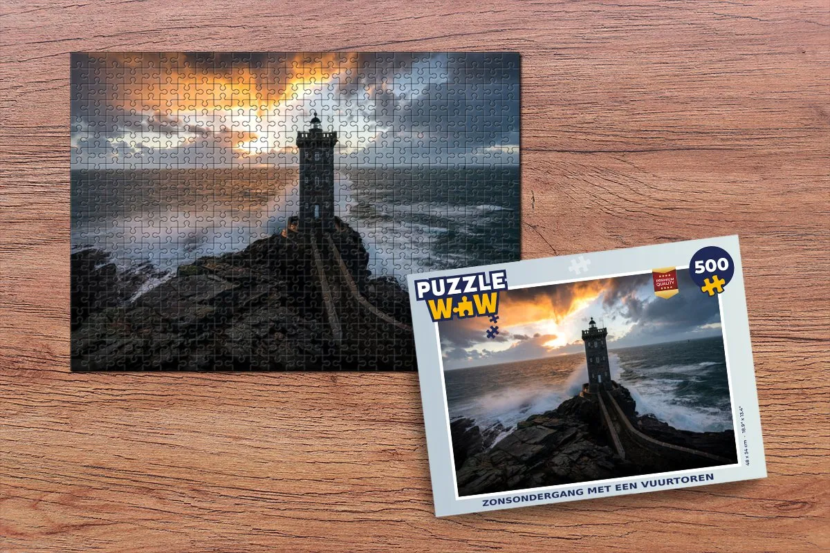 PuzzleWow Zonsondergang met Vuurtoren Legpuzzel 500 Stuks - Multicolor