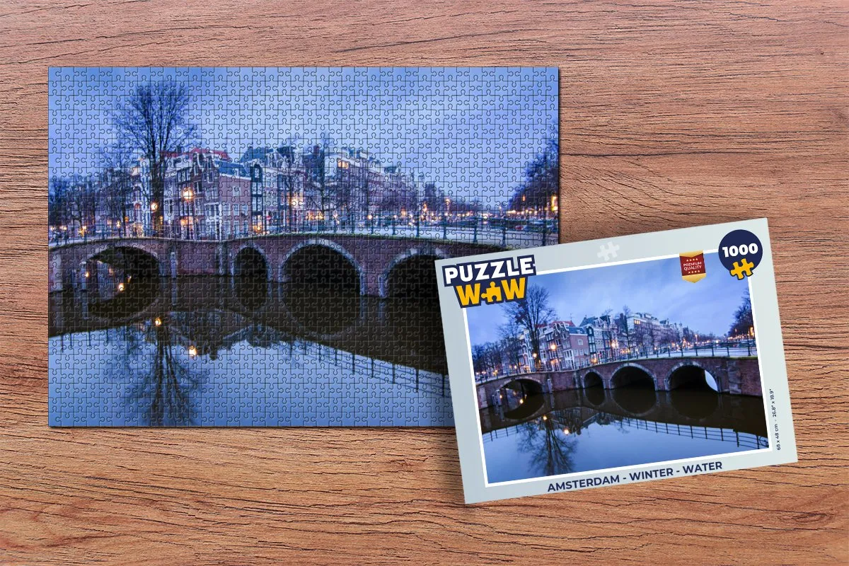PuzzleWow Amsterdam Winter Water Legpuzzel 1000 Stuks - Multicolor