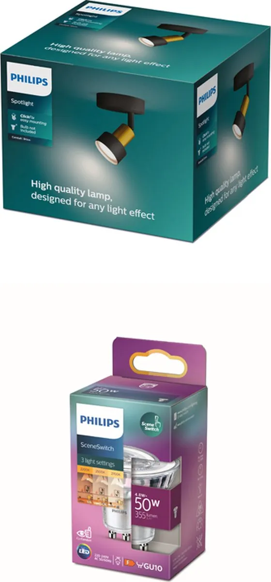 Philips Conduit Opbouwspot GU10 Warmwit 4.8W - Zwart/Goud - afbeelding 6 van 6