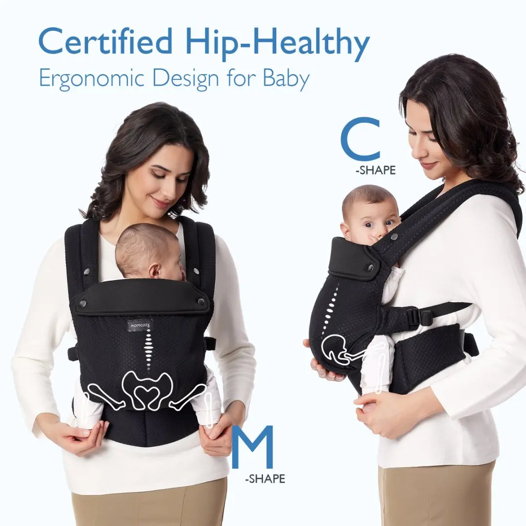 Momcozy PureHug Baby en Peuter Draagzak - 3kg tot 20kg - Zwart - afbeelding 3 van 6
