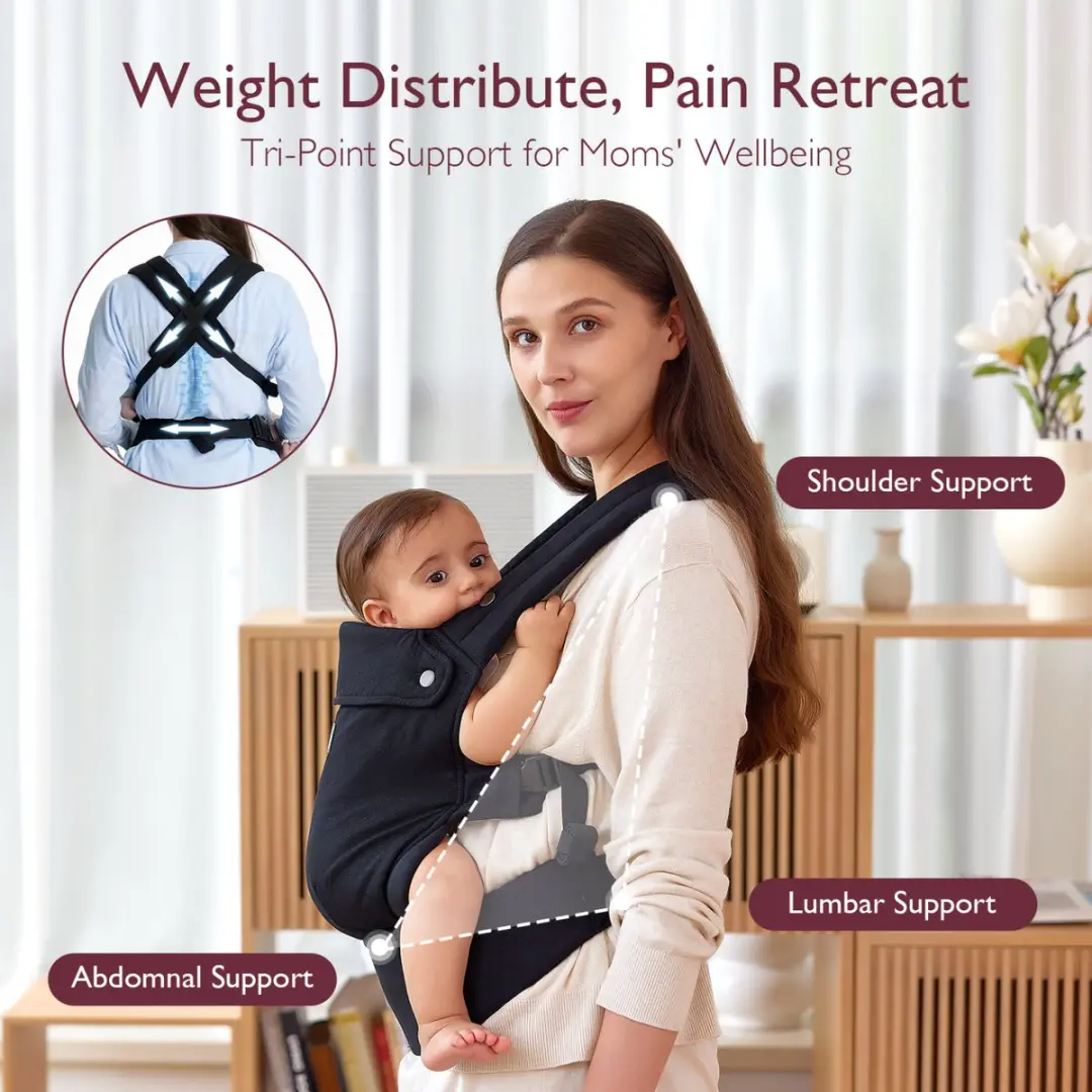 Momcozy PureHug Draagzak - 3kg tot 20kg - Zwart - afbeelding 6 van 6