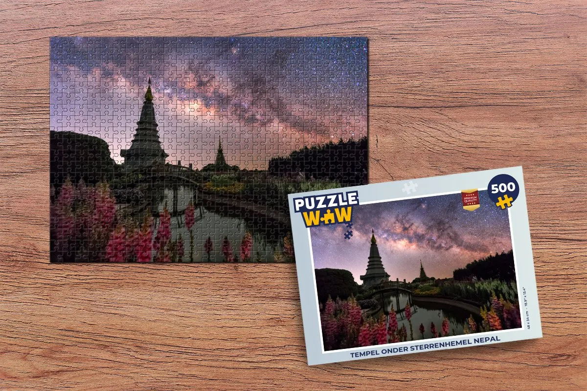 PuzzleWow Tempel onder Sterrenhemel Nepal Legpuzzel 500 Stuks - Multicolor