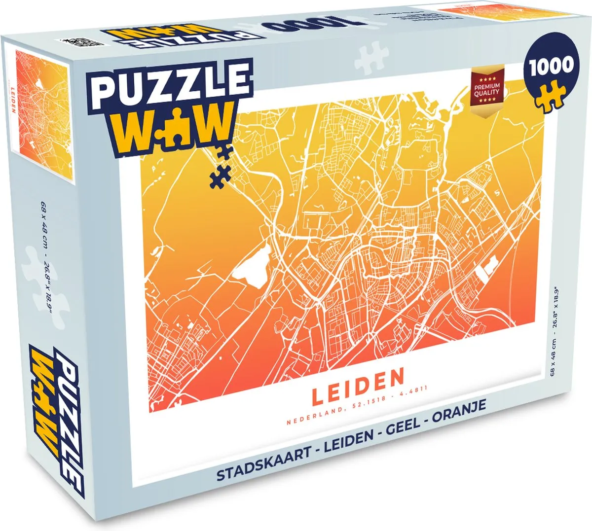 PuzzleWow Stadskaart Leiden Legpuzzel 1000 Stuks