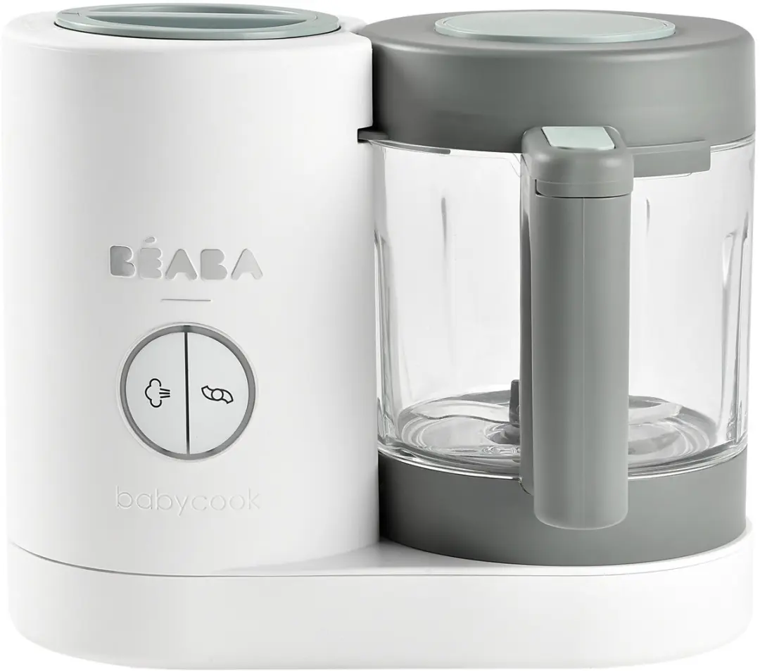 Béaba Babycook Neo Stoomkoker en Foodprocessor - Stomen, Mixen, Ontdooien en Opwarmen in Eén Toestel - Glazen Kom van 1250 ml en Inox Mand van 1000 ml - Tot 4 Porties van 150 g - Licht- en Geluidssignaal bij Einde Cyclus - Grijs