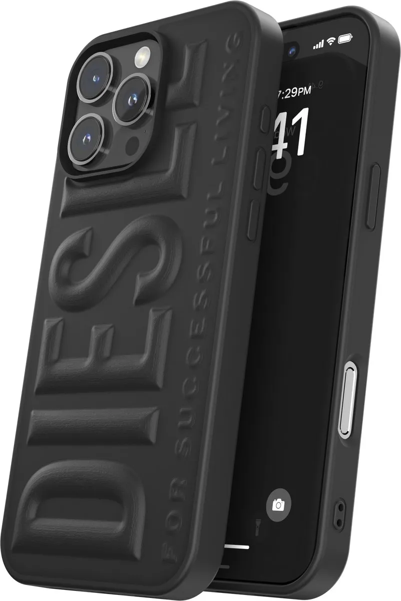 Diesel 3D Telefoonhoesje iPhone 16 Pro Max – Zwart – 3D Logo – Valbescherming tot 2 Meter – Draadloos Opladen – Shockproof – Backcover – Origineel Diesel Accessoire met Diesel logo
