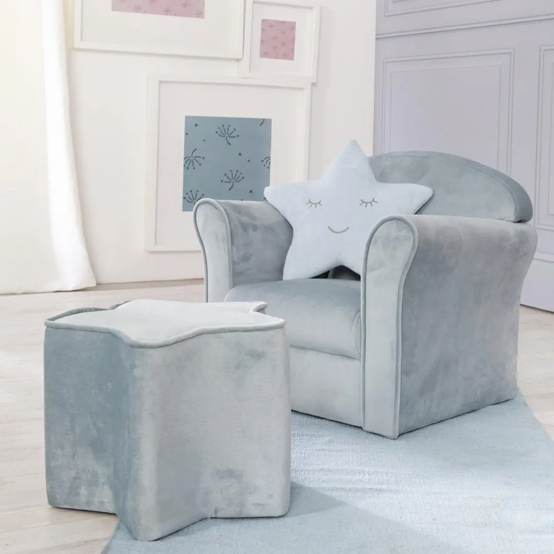 Roba Lil Sofa Kinderfauteuil Fluweel - Blauw - afbeelding 3 van 6