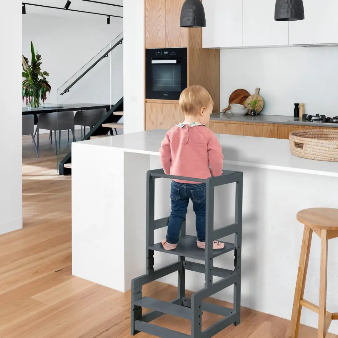 Roba Learning Tower Antraciet - Montessori - Gelakt Hout - afbeelding 2 van 6