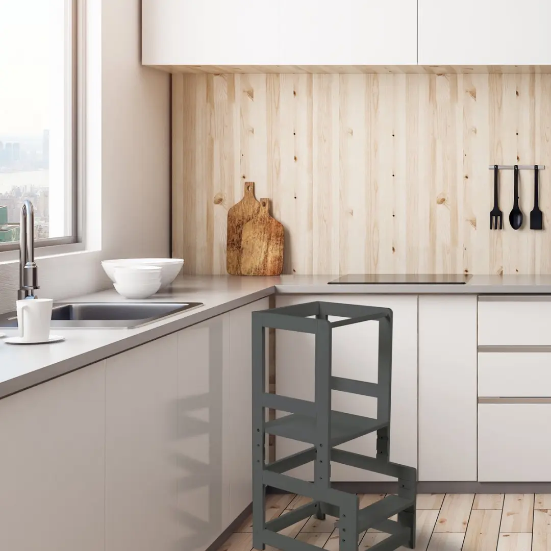 Roba Learning Tower Antraciet - Montessori - Gelakt Hout - afbeelding 5 van 6