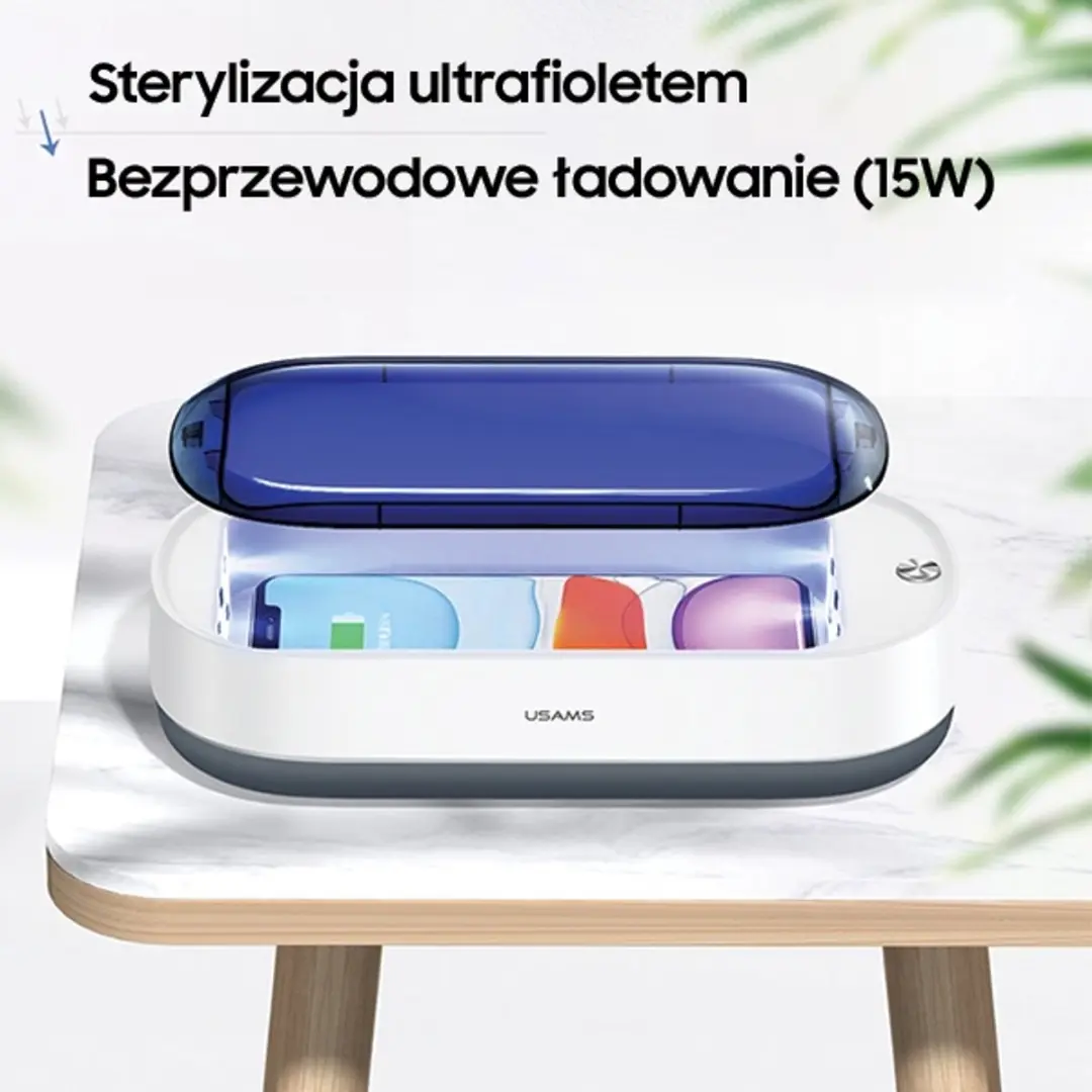 USAMS UV-C Sterilisatiebox met Qi-oplader US-ZB151 - 15W - Wit - afbeelding 2 van 6