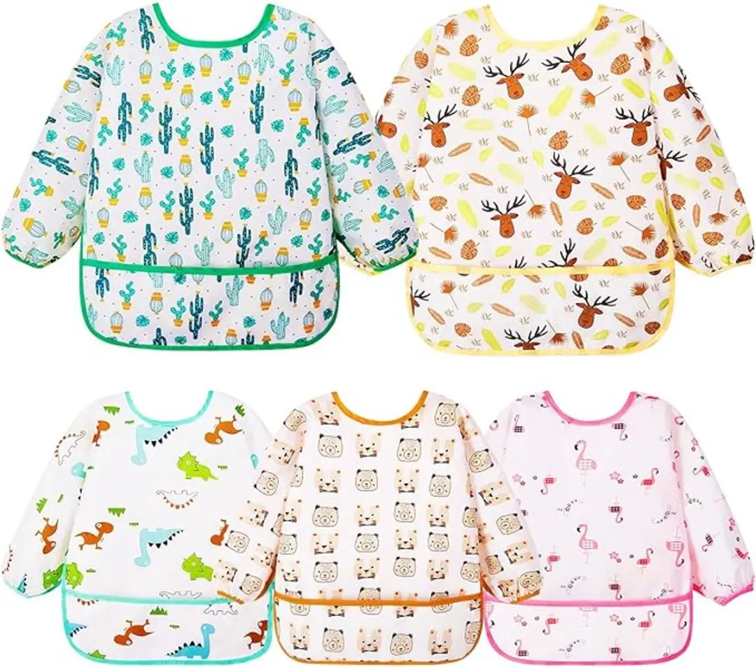 Waterdichte slabbetjes met lange mouwen voor baby's, 5 stuks, ideaal voor schild