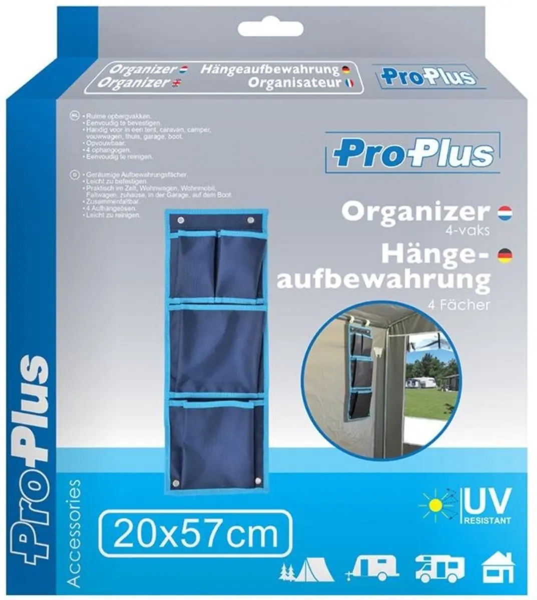 ProPlus Camping organizer - 4 vakken - 20 x 57 cm - blauw - afbeelding 3 van 5
