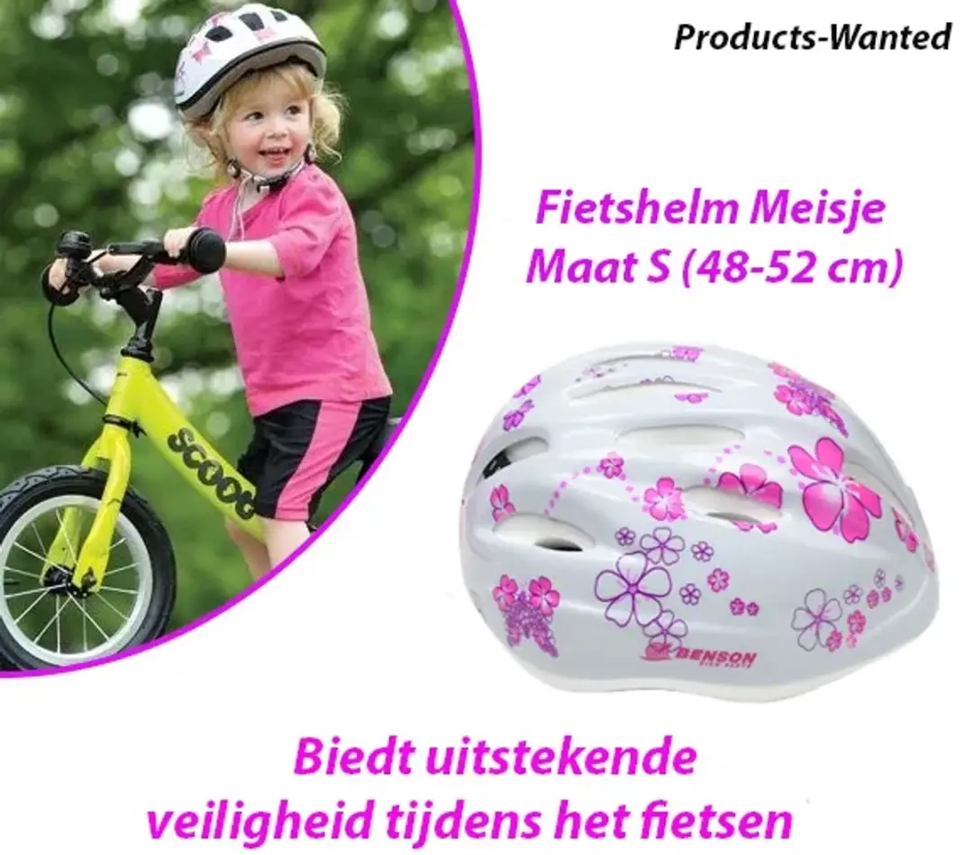 Fietshelm Meisje Maat S (48-52 cm) met Bloemenprint