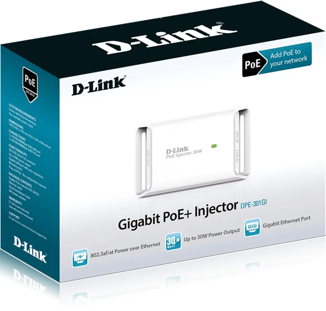 D-Link DPE-301GI PoE-injector - 30W - Wit - afbeelding 4 van 6