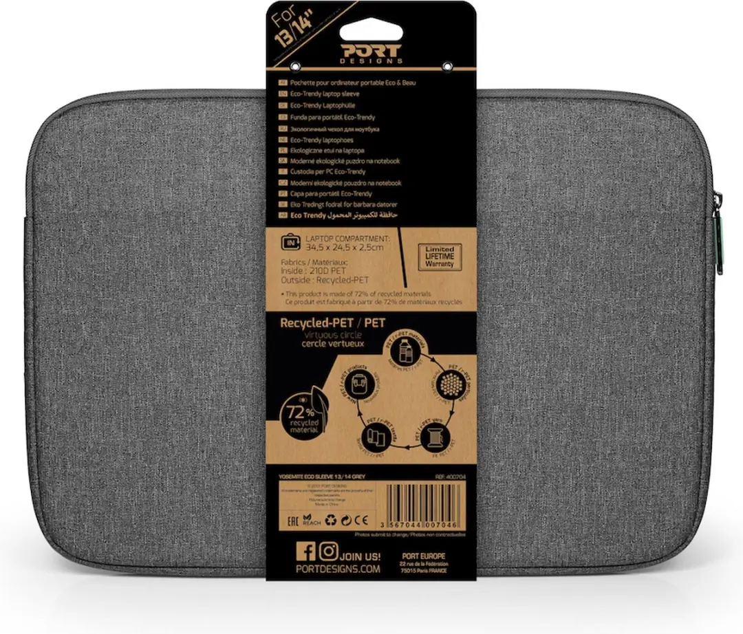 PORT Designs Yosemite Eco Laptophoes 14 inch - Grijs - afbeelding 5 van 6