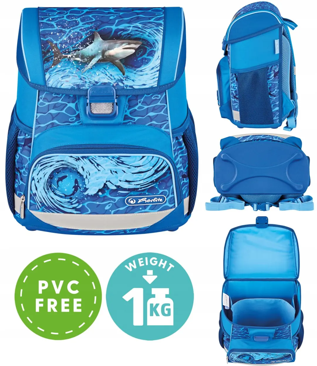 Herlitz Schooltas Set 4-delig Blauwe Haai Jongens 6-9 Jaar