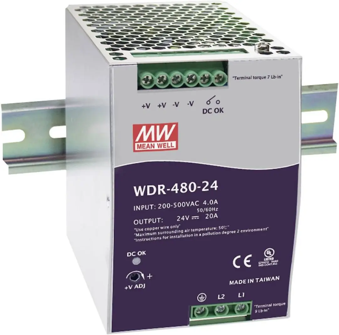 Mean Well WDR-480-24 DIN-rail netvoeding 24 V/DC 20 A 480 W Aantal uitgangen: 1