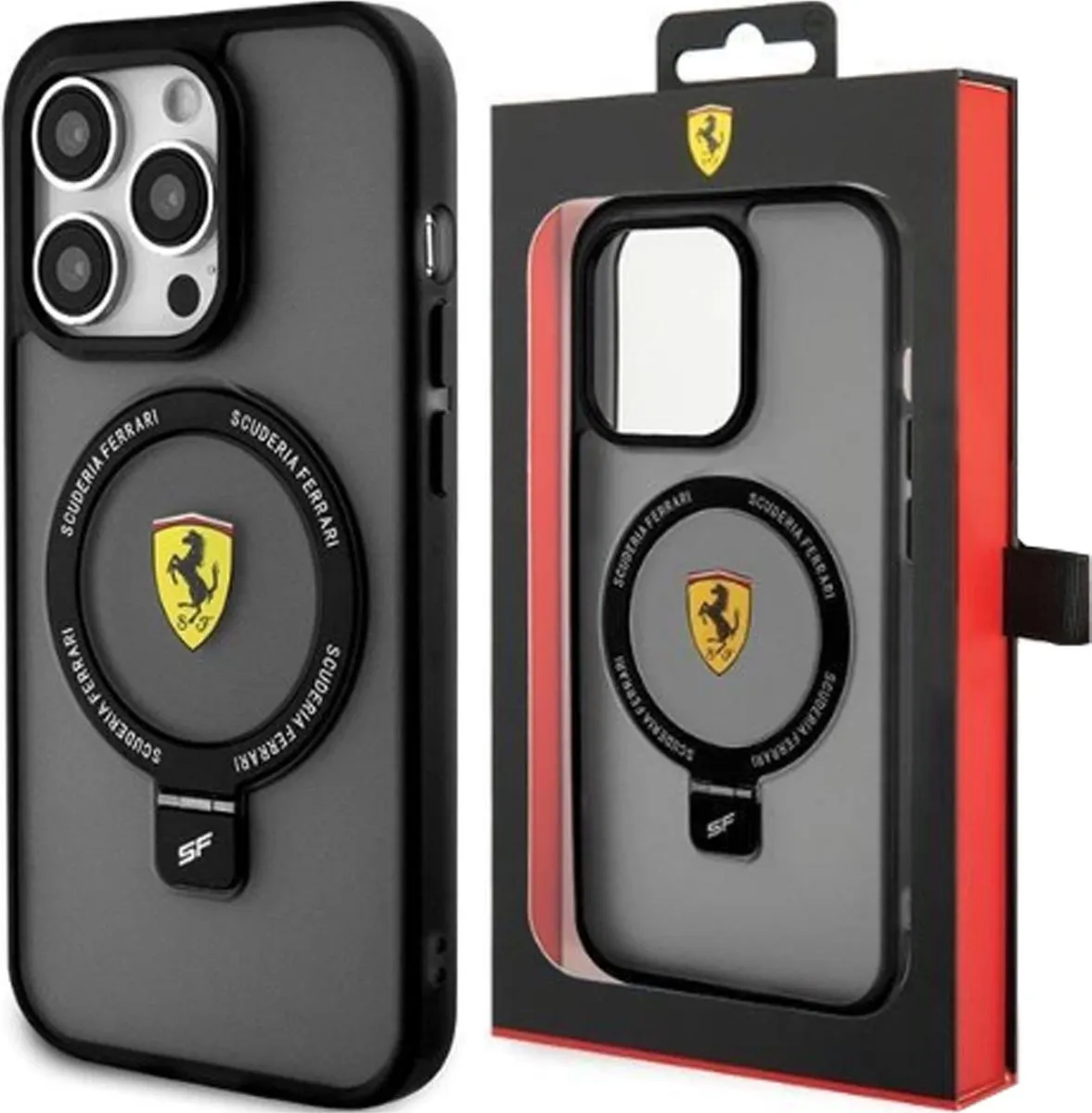 Ferrari Ring Stand Back Case MagSafe iPhone 15 - Zwart - afbeelding 6 van 6