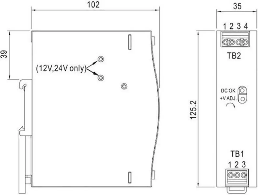 Mean Well NDR-75-12 DIN-rail netvoeding - 12V 6.3A 75W - afbeelding 2 van 4