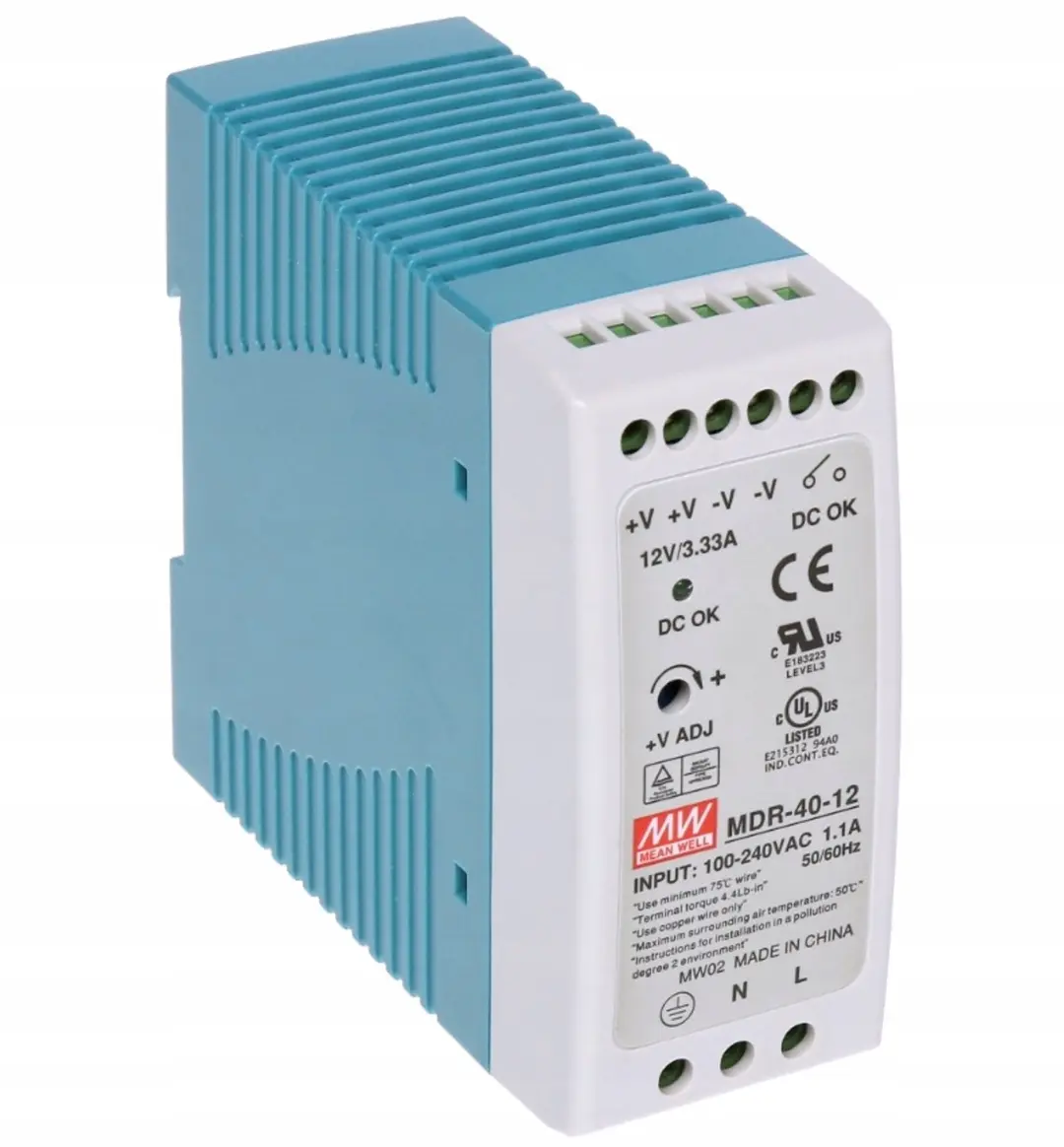 Mean Well MDR-40-5 DIN-rail netvoeding - 5V 6A 30W - afbeelding 2 van 4