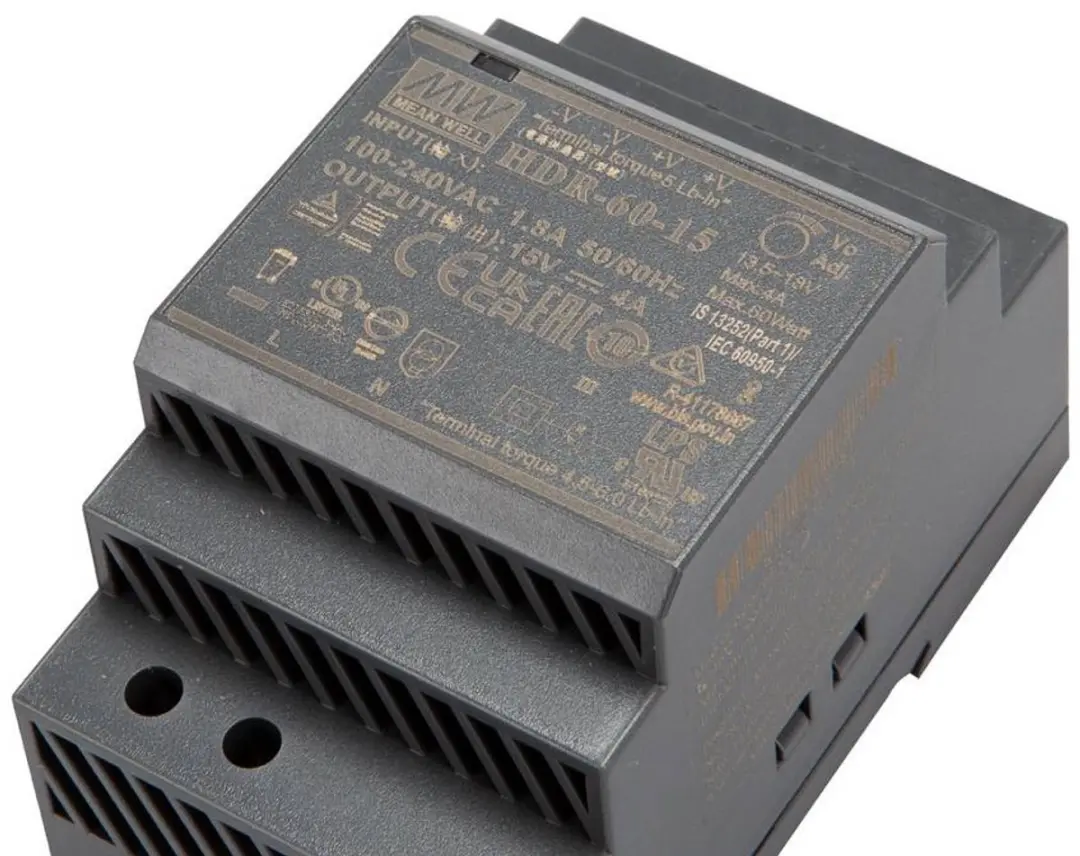 Mean Well HDR-60-15 DIN-rail netvoeding 15V 4A 60W - afbeelding 2 van 6