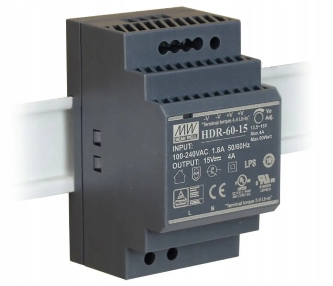Mean Well HDR-60-15 DIN-rail netvoeding 15V 4A 60W
