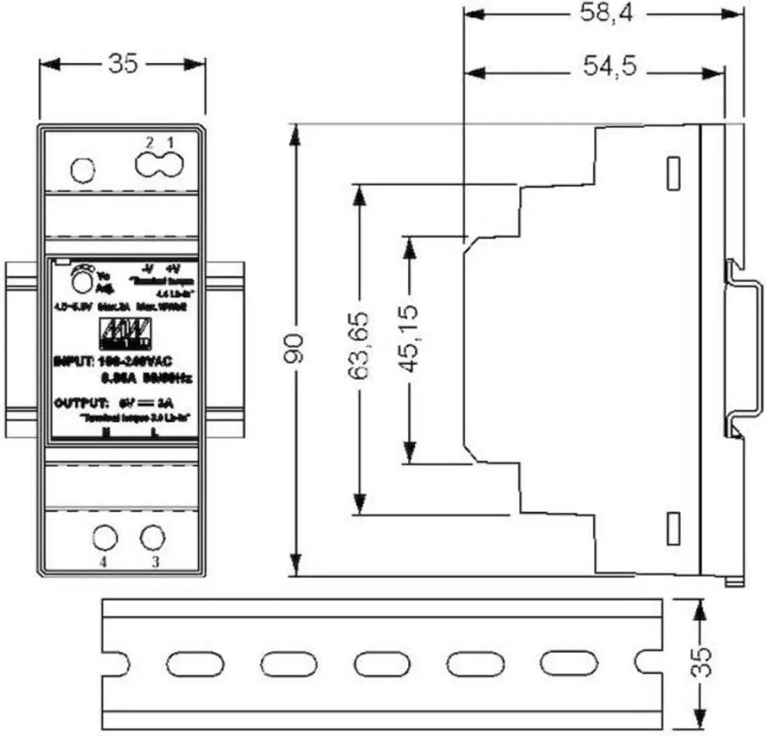 Mean Well HDR-30-48 DIN-rail netvoeding 48V 36W - afbeelding 4 van 6