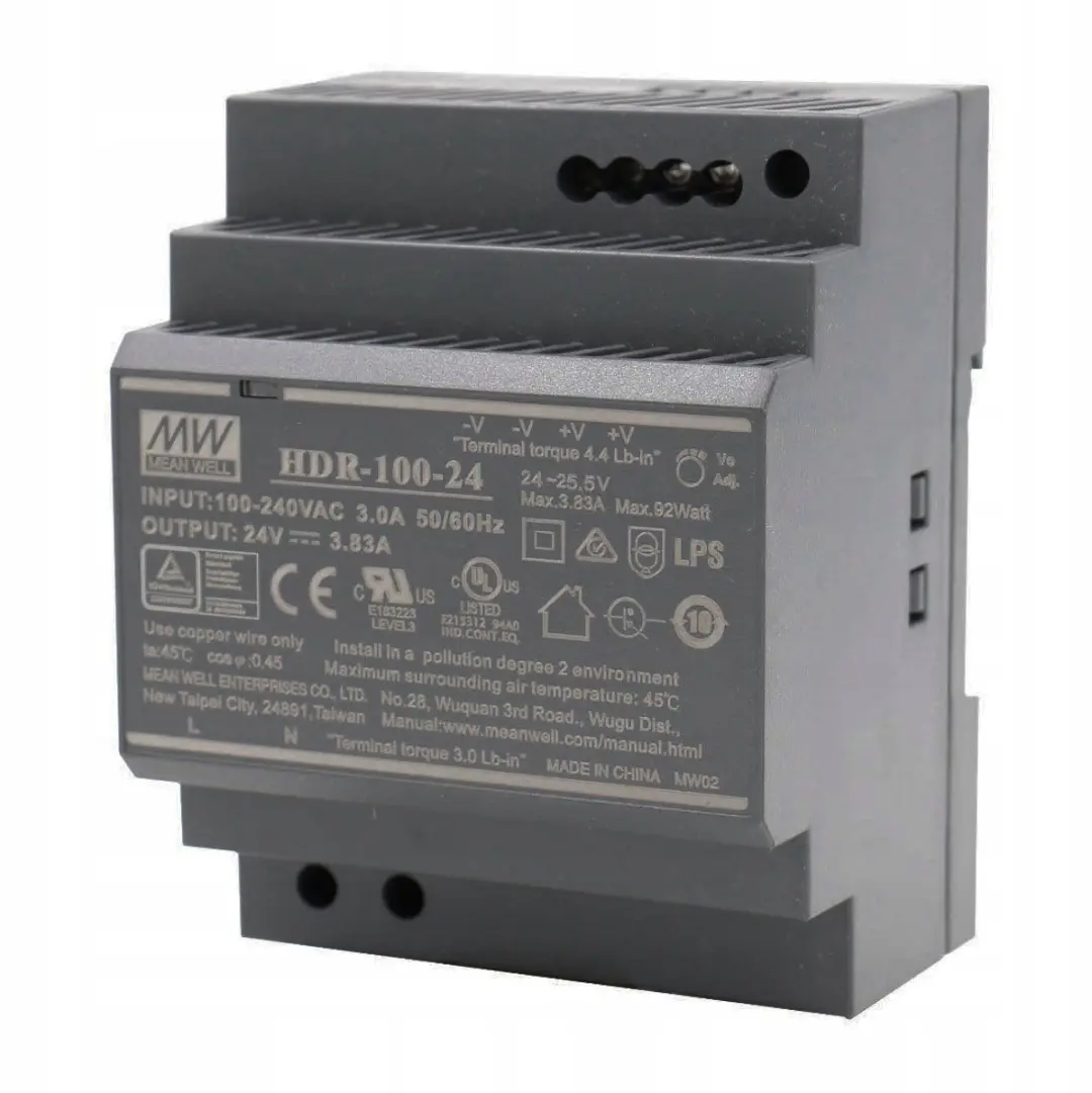 Mean Well HDR-100-24 DIN-rail netvoeding 24V 92W - afbeelding 5 van 5