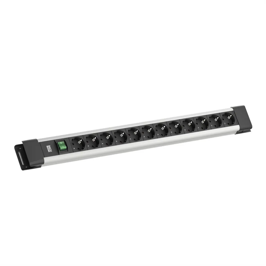 BACHMANN CONNECTUS 12xCEE7/3, 1xschakelaar 2,0 m CEE7/7 grijs