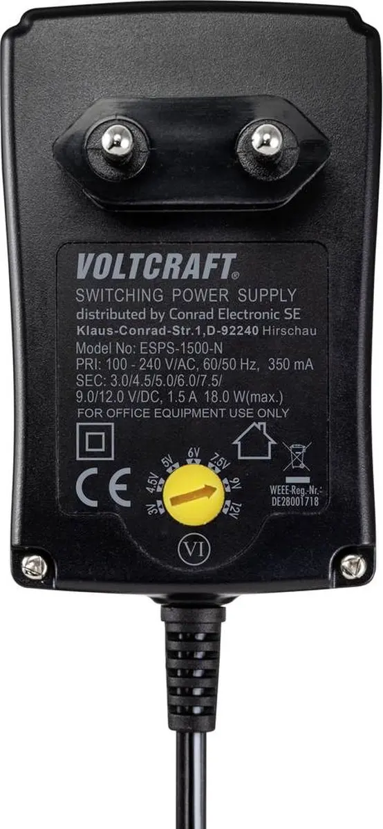 Voltcraft ESPS-1500-N Stekkernetvoeding - Instelbaar - 18W - afbeelding 2 van 5