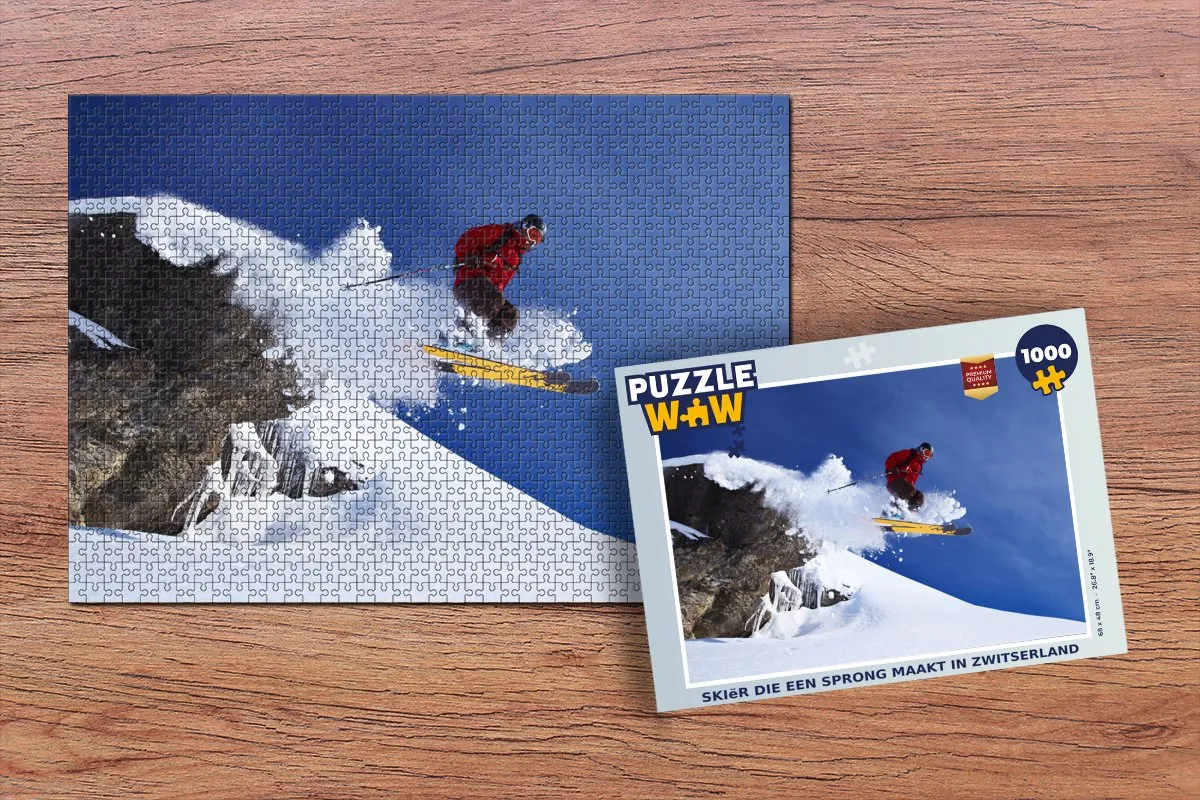 PuzzleWow Legpuzzel 1000 Stuks - Skiër in Zwitserland Multicolor