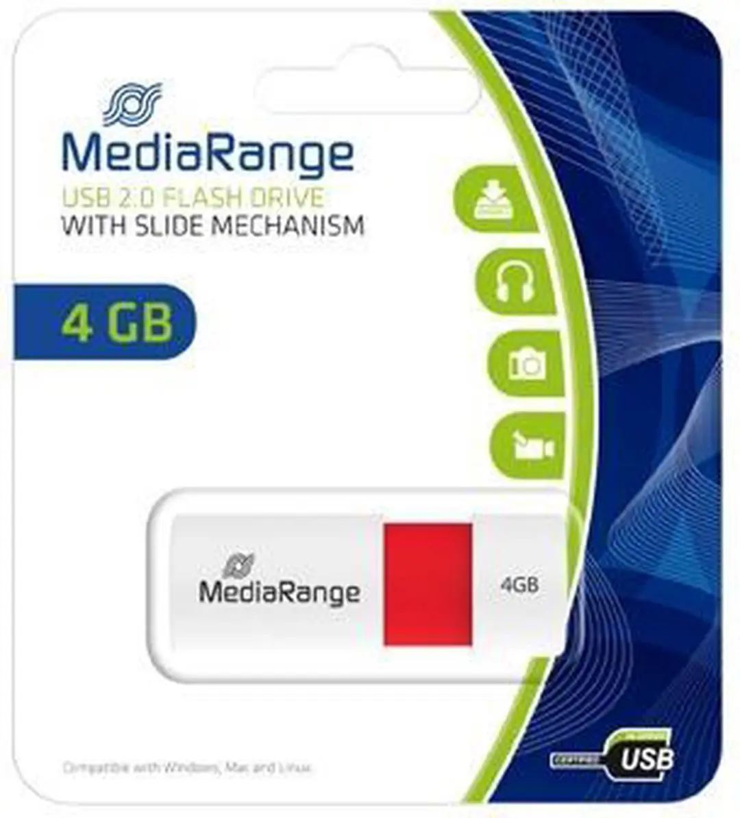 MediaRange MR970 USB-stick 4GB - Rood/Wit - afbeelding 5 van 6