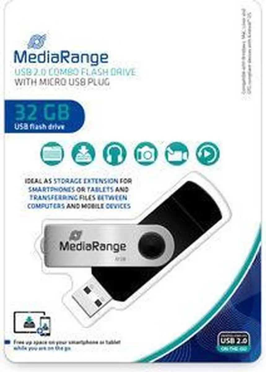 MediaRange MR932-2 USB-Stick 32GB Combo - Zwart/Zilver - afbeelding 2 van 4