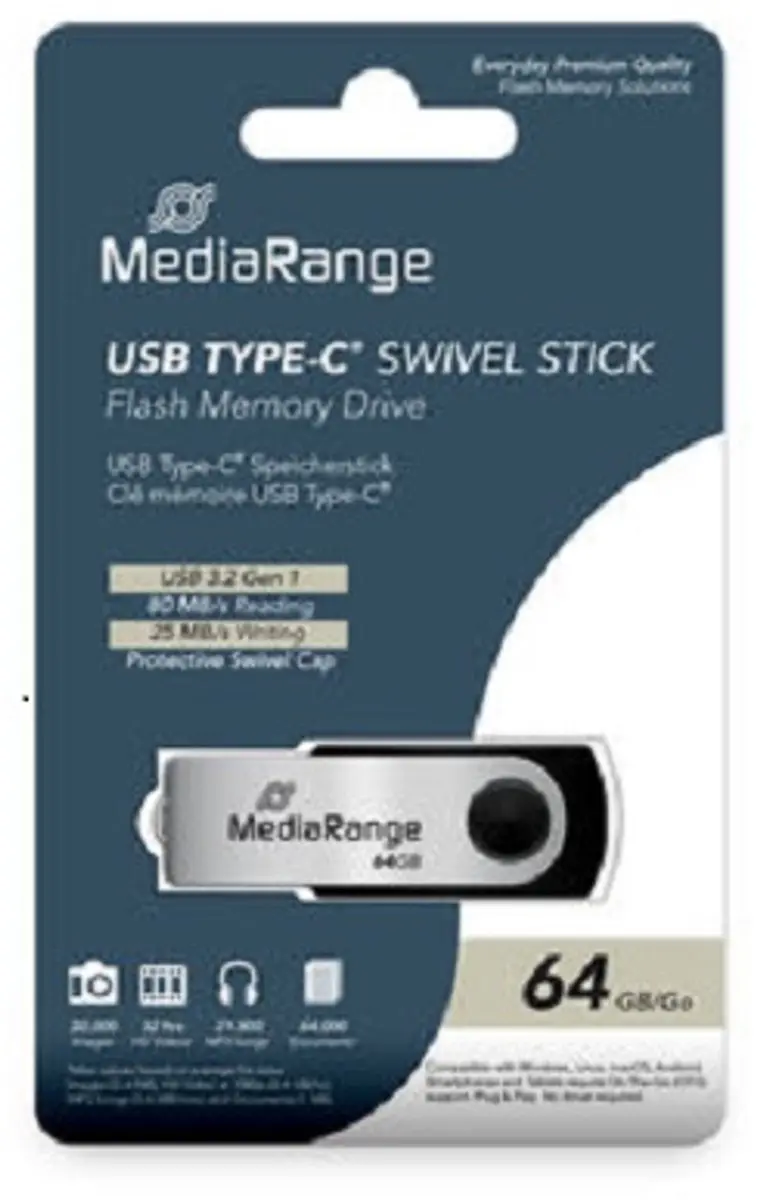 MediaRange MR1953 USB-stick 64GB USB-C - Zwart/Zilver - afbeelding 3 van 3