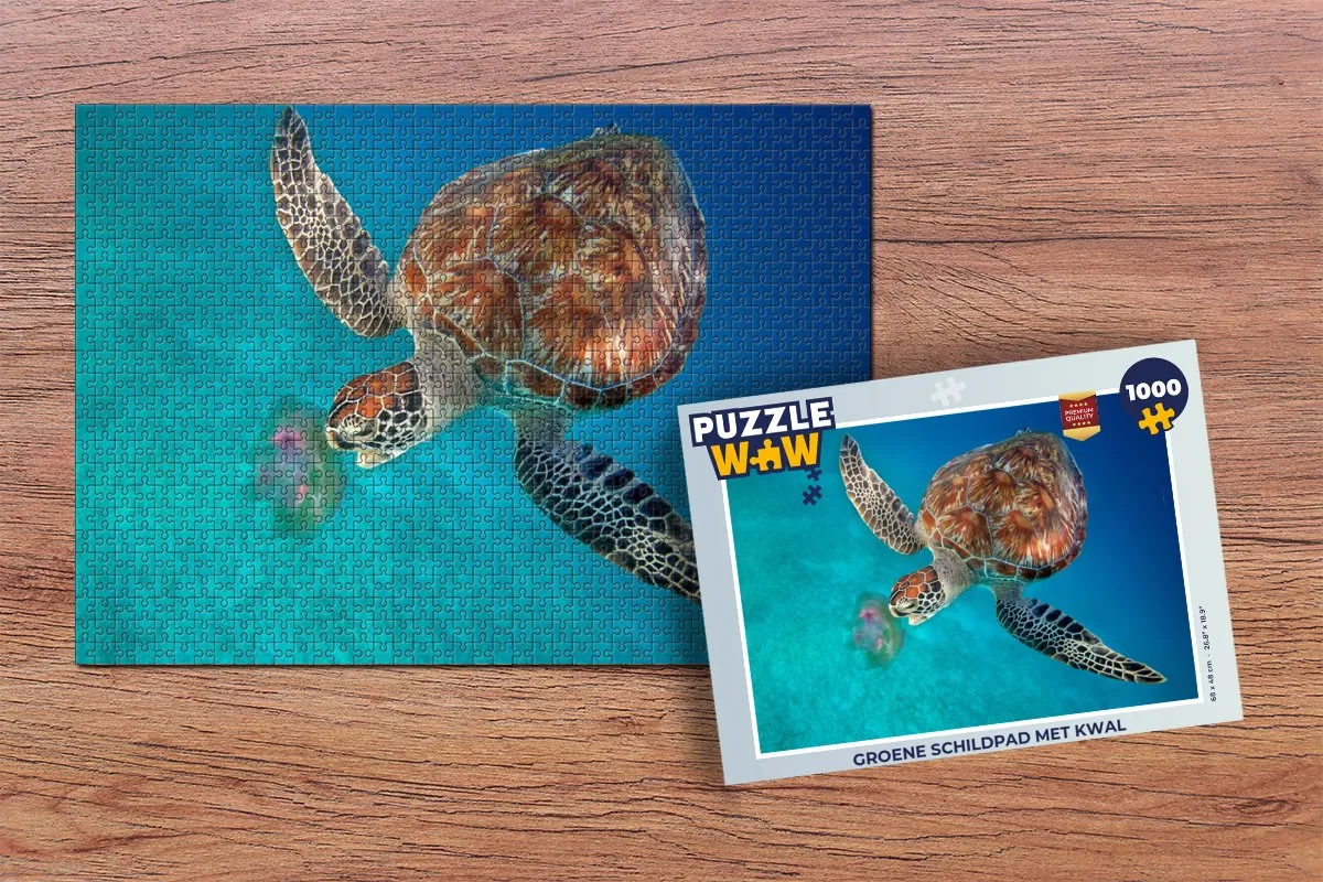 PuzzleWow Legpuzzel Groene Schildpad met Kwal 1000 Stuks - Multicolor