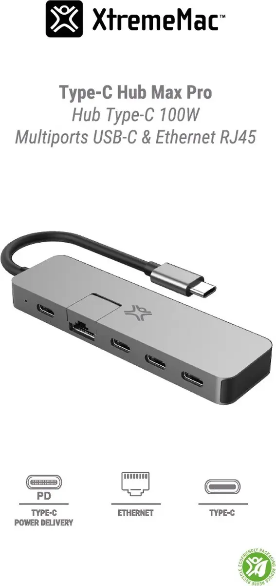 XtremeMac Max Pro XWH-UMP-13 USB-C Hub - Grijs - afbeelding 5 van 6