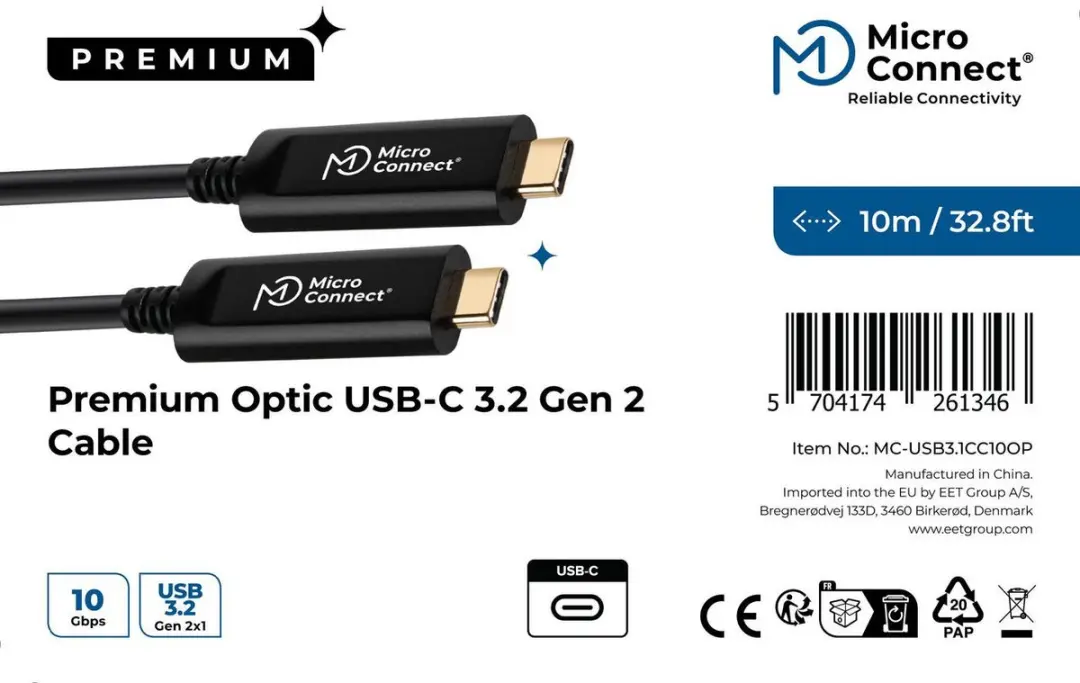 MicroConnect MC-USB3.1CC10OP USB-C kabel 10m - Zwart - afbeelding 2 van 6